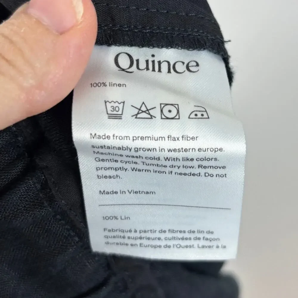 Quince 100% European Linen Pants Large Pull-on Black Cropped